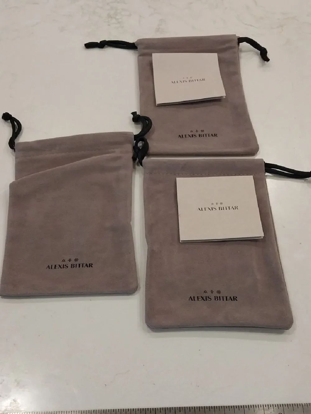 Alexis Bittar Grey Velvet Drawstring Pouches And 2 Care Booklets...NEW